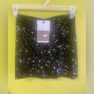 Womens Sequin Skirt Sparkle Bodycon Mini Skirts Night Out Party Black Medium New